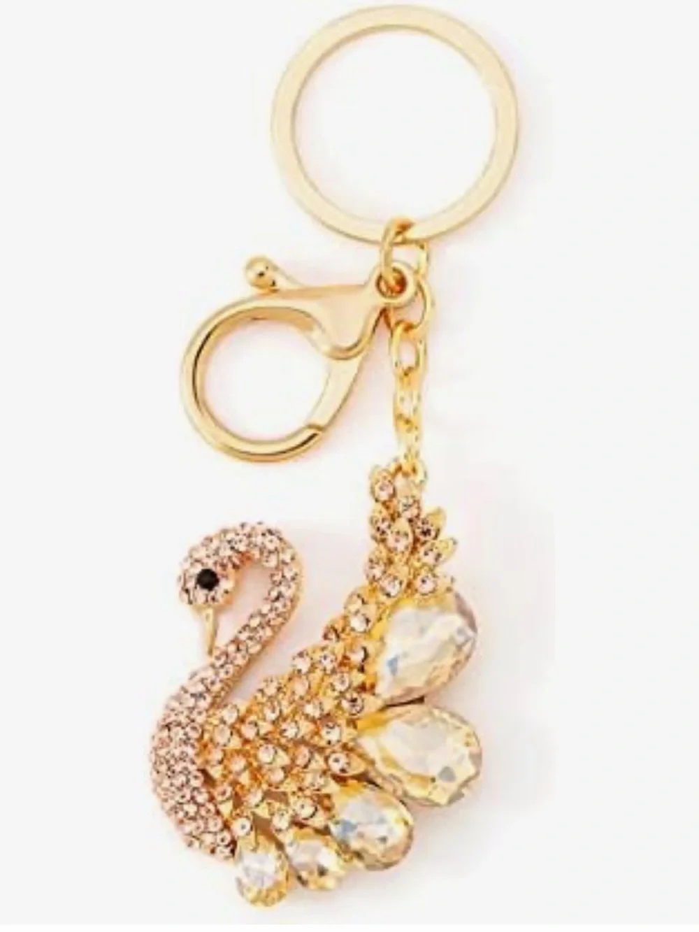 Gold Tone Crystal Swan Keychain - Sparkling Pink-Gold - Picture 2 of 2